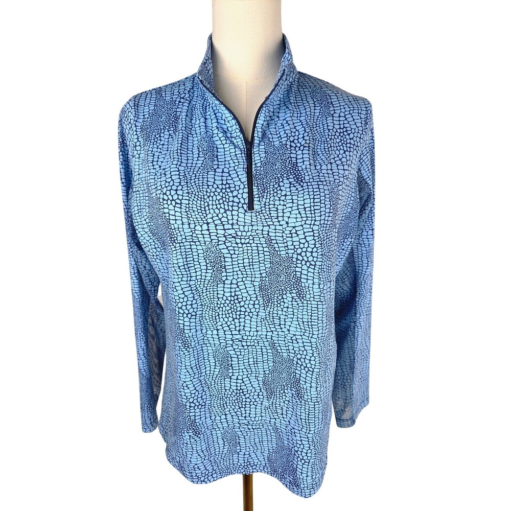 IBKUL Pullover 1/4 Zip Size M Blue Animal Print UPF 50+ Sun Shirt Mock Neck Golf
